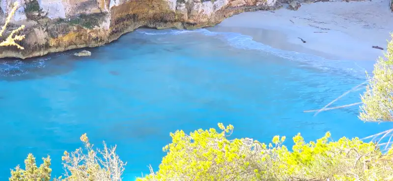 Muestra la cala Macarelleta vista desde arriba