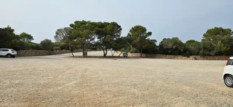 Cala SON SAURA donde se ve la arena de playa con arboles al fondo